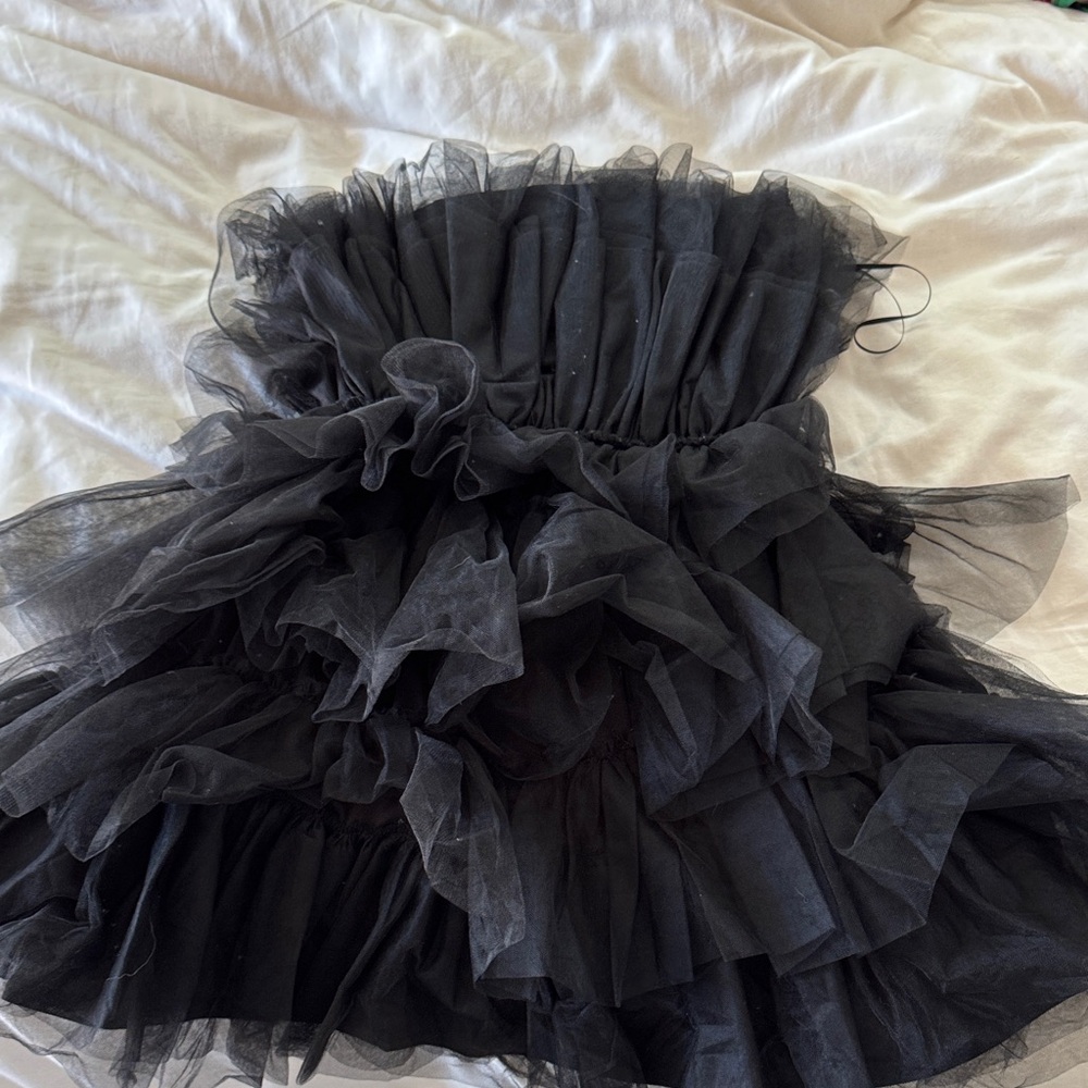Francesca's Collections Black Tulle A-Line Dress